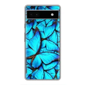 Чехол с принтом для Гугл Пиксель 6а - (Прикольные) (AlphaPrint) (Синие бабочки)