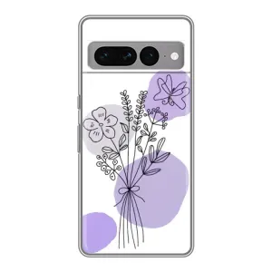 Силиконовый чехол с принтом в цветах на Google Pixel 7 Pro (Букет фиолетовая абстракция)