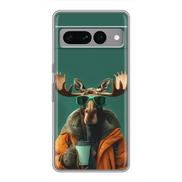 Чохол з принтом «Лось з кавою» для Google Pixel 7 Pro