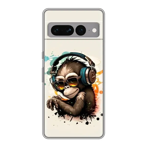 Чехол с принтом «Макака в наушниках» для Google Pixel 7 Pro