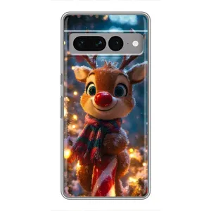 Яркий чехол для Google Pixel 7 Pro с Зимними Оленятами (Олень с шарфом)