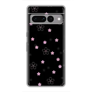 Чехол с розовым рисунком для Google Pixel 7 Pro (Розовые цветы на черном)