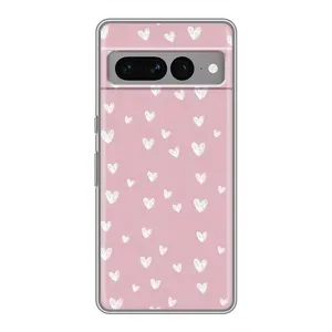 Чехол с розовым рисунком для Google Pixel 7 Pro (Сердечки на розовом)