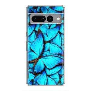 Чехол с принтом для Гугл Пиксель 7 Про - (Прикольные) (AlphaPrint) (Синие бабочки)