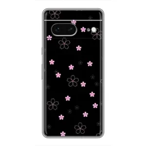 Чохол з розовим принтом для Google Pixel 7 (Рожеві квіти на чорному)