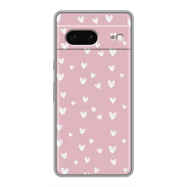 Чехол с принтом «Сердечки на розовом» для Google Pixel 7
