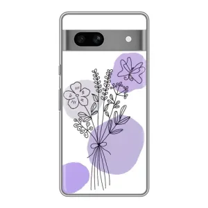 Силиконовый чехол с принтом в цветах на Google Pixel 7A (Букет фиолетовая абстракция)