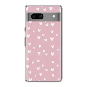 Чехол с розовым рисунком для Google Pixel 7A (Сердечки на розовом)