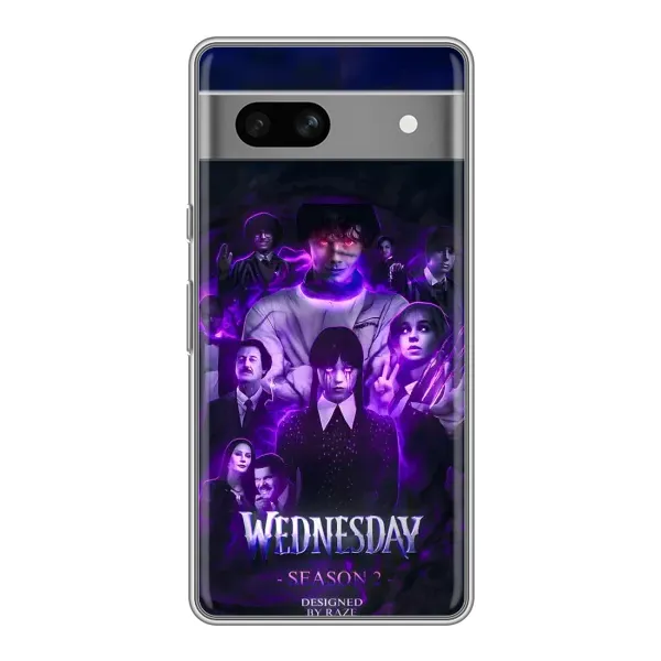 Чохол з принтом «Фіолетова магія Венздей» для Google Pixel 7A