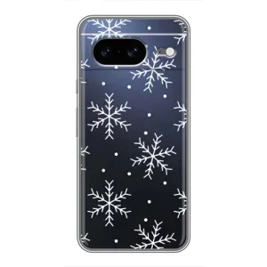 Зимні Чохли для Google Pixel 8 Ґуґл Піксель 8 - прозорий фон (Білі сніжинки)
