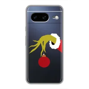 Зимні Чохли для Google Pixel 8 Ґуґл Піксель 8 - прозорий фон (Грінч з іграшкою)