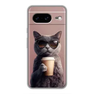 Чохол з принтом стильні тварини для Google Pixel 8 Ґуґл Піксель 8 (Кіт з кавою)