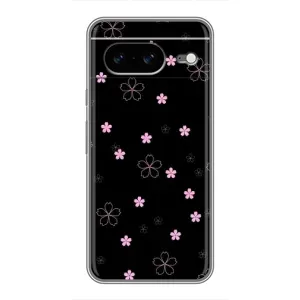 Чохол з розовим принтом для Google Pixel 8 (Рожеві квіти на чорному)