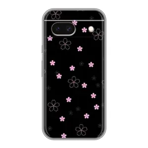 Чохол з розовим принтом для Google Pixel 8A (Рожеві квіти на чорному)