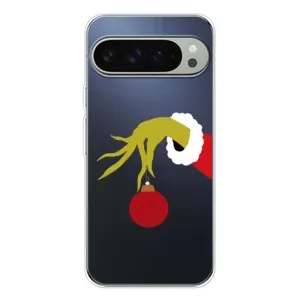 Зимні Чохли для Піксель 9 Про ХЛ - прозорий фон (Грінч з іграшкою)