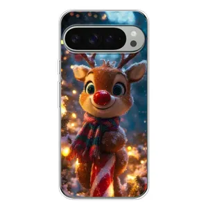 Яркий чехол для Google Pixel 9 Pro XL с Зимними Оленятами (Олень с шарфом)