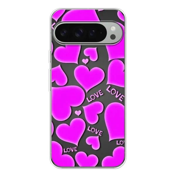 Чохол з принтом «Pink hearts» для Google Pixel 9 Pro XL