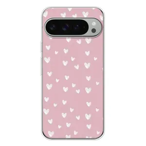 Чехол с розовым рисунком для Google Pixel 9 Pro XL (Сердечки на розовом)
