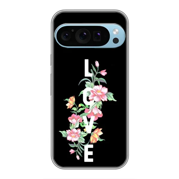 Чехол с принтом «Цветы LOVE» для Google Pixel 9 Pro