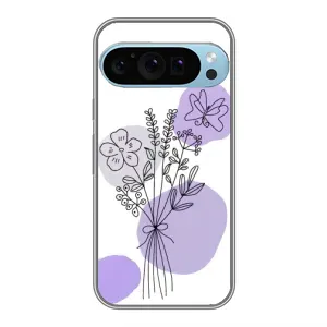 Силиконовый чехол с принтом в цветах на Google Pixel 9 Pro (Букет фиолетовая абстракция)