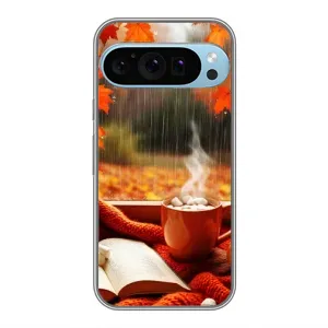 Чехол с уникальным дизайном «Осень с кофе» для Google Pixel 9 Pro (Кофе и дождь)