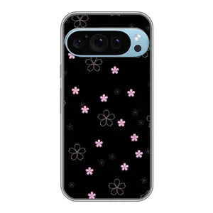 Чехол с розовым рисунком для Google Pixel 9 Pro (Розовые цветы на черном)