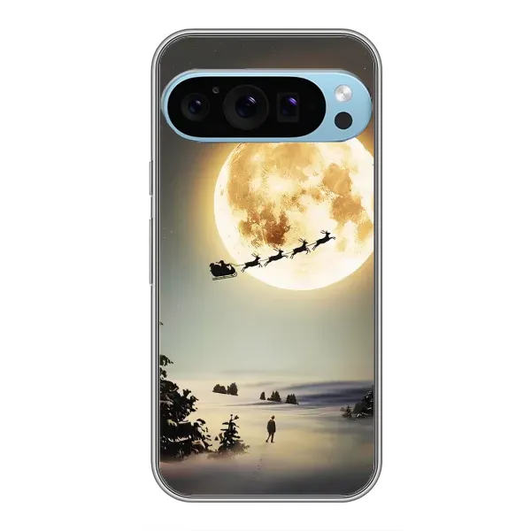 Чехол с принтом «Санта на луне» для Google Pixel 9 Pro