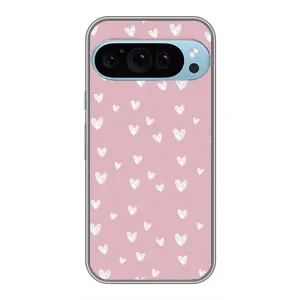 Чехол с розовым рисунком для Google Pixel 9 Pro (Сердечки на розовом)