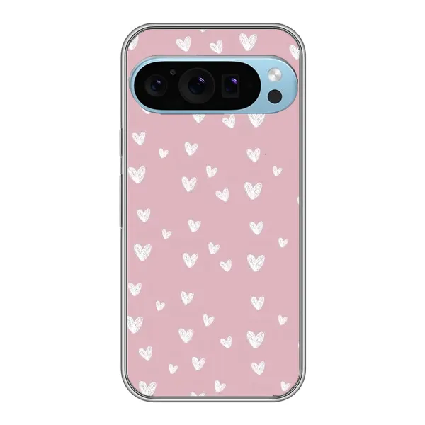 Чохол з принтом «Сердечки на рожевому» для Google Pixel 9 Pro