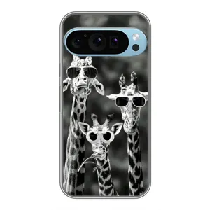 Силиконовый чехол с КАРТИНКАМИ лето для Google Pixel 9 Pro (AlphaPrint) (Жирафы в очках)
