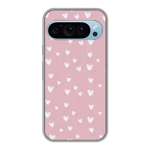 Чехол с розовым рисунком для Google Pixel 9 (Сердечки на розовом)