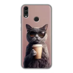 Чехол с принтом стильные животные для Хуавей Хонор 8Ц (Кот с кофе)