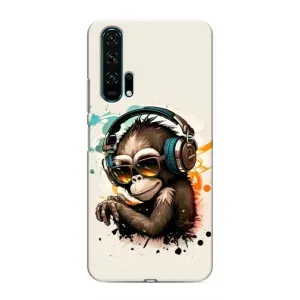 Чехол с Обезьянами Huawei Honor 20 Pro - (AlphaPrint) (Макака в наушниках)