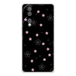 Чехол с розовым рисунком для Huawei Honor 70 (Розовые цветы на черном)