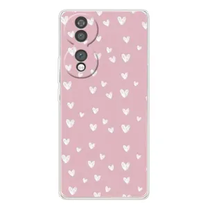 Чехол с розовым рисунком для Huawei Honor 70 (Сердечки на розовом)