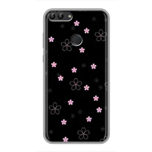 Чохол з розовим принтом для Huawei Honor 9 Lite (Рожеві квіти на чорному)
