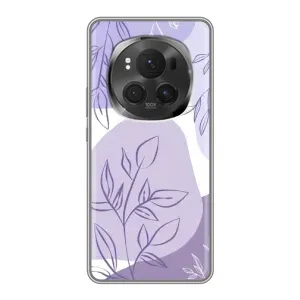 Силиконовый чехол с принтом в цветах на Huawei Honor Magic 6 Pro (Фиолетовые листья абстракция)