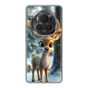 Яркий чехол для Huawei Honor Magic 6 Pro с Зимними Оленятами (Олененок в лесу)