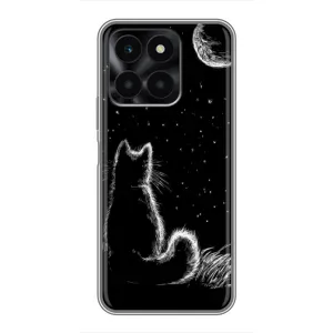 Чехол с принтом для Huawei Honor X6a (AlphaPrint) Модные коты (Котик и луна)