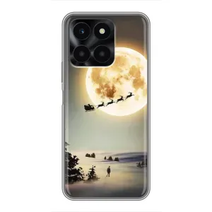 Новогодние, Праздничные Чехлы для Huawei Honor X6a - 2024 год (Санта на луне)