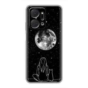 Чехол с рисунком кот на Huawei Honor X7a (Девушка с котом)