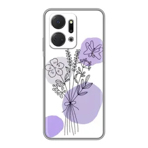 Силиконовый чехол с принтом в цветах на Huawei Honor X7a (Букет фиолетовая абстракция)