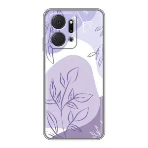Силиконовый чехол с принтом в цветах на Huawei Honor X7a (Фиолетовые листья абстракция)