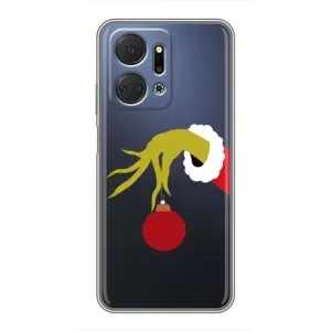 Зимние Чехлы для Хуавей Хонор Х7а - прозрачный фон (Гринч с игрушкой)