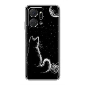 Чехол с принтом для Huawei Honor X7a (AlphaPrint) Модные коты (Котик и луна)