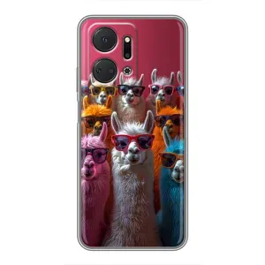 Чохол з принтом стильні тварини для Huawei Honor X7a (Лами в окулярах)