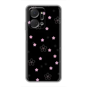 Чохол з розовим принтом для Huawei Honor X7a (Рожеві квіти на чорному)