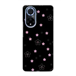 Чехол с розовым рисунком для Huawei Honor X7b (Розовые цветы на черном)