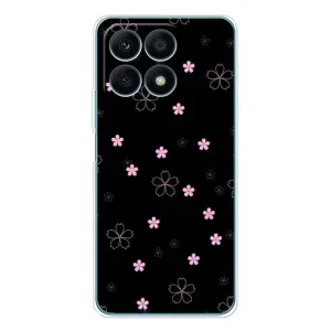 Чехол с розовым рисунком для Huawei Honor X8a (Розовые цветы на черном)