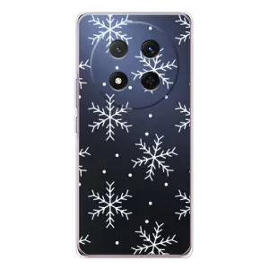 Зимние Чехлы для Хонор X9с - прозрачный фон (Белые снежинки)